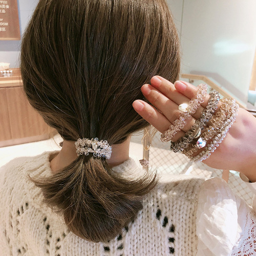 Korean headwear pearl crystal hairband bracelet dual-purpose hairband female internet celebrity simple ins forest hair tie rubber band