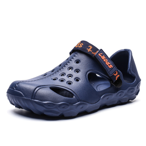 Summer Mesh Shoes Men's Korean-style Trendy Thick-Soled Beach Sandals, Closed-Toe Hollowed-Out Plus-Size Outdoor Flip-Flops