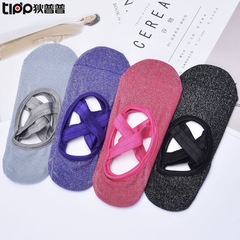 [Cross-border Hot Selling] Silver Silk Yoga Socks Backless Round Toe Cross Strap Fashion Dance Socks Fitness Sports Socks