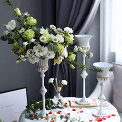 歐式復古鐵藝高腳花盆婚禮桌花插花器酒店樣板房裝飾鑄鐵花瓶擺件