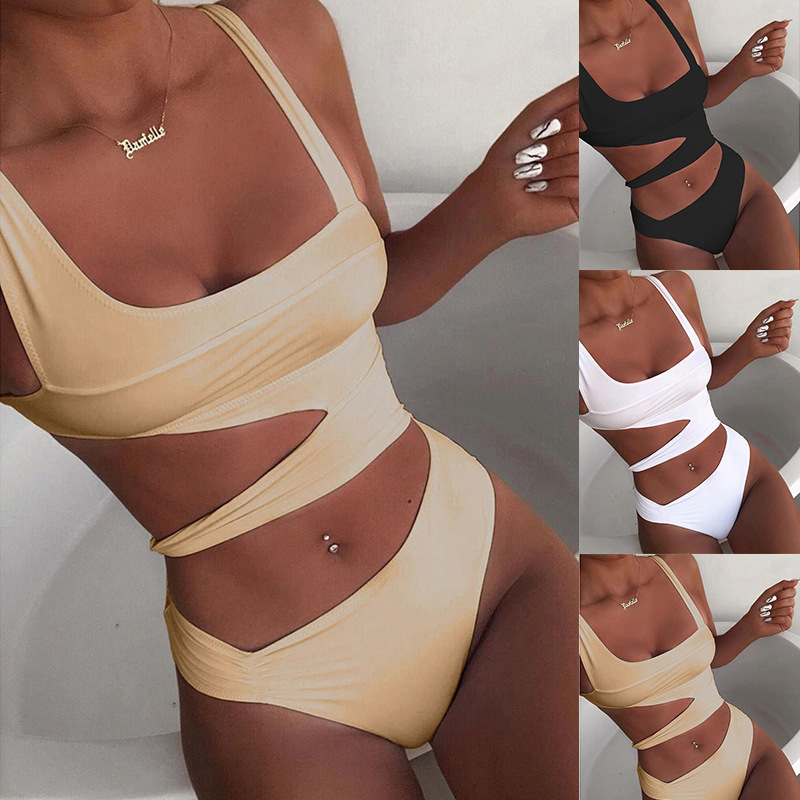 Amazon 2025 Spring and Summer Vest Jumpsuit European and American Splicing Asymmetrical Cut Out Navel-Baring One-Piece Top T-Shirt