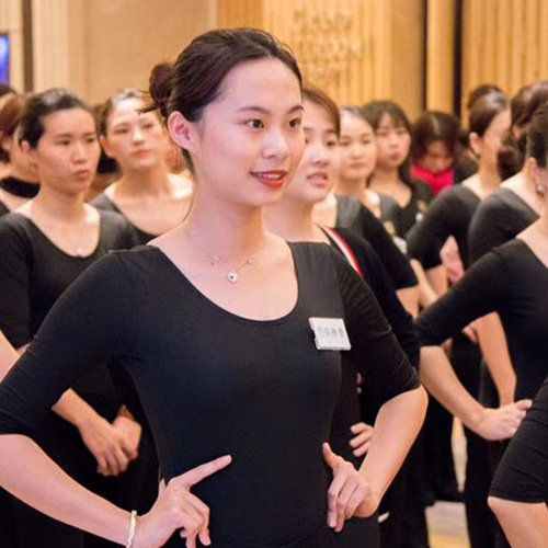 Ballet one-piece mid-sleeve body etiquette suit top black cotton one-piece dance practice suit training Chinese dance