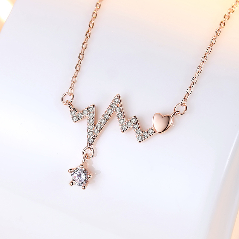 S925 plata esterlina corazón estilo collar moda simple ECG diamante collar moda simple clavícula cadena al por mayor