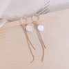 Long universal silver needle, earrings from pearl with tassels, bright catchy style, silver 925 sample