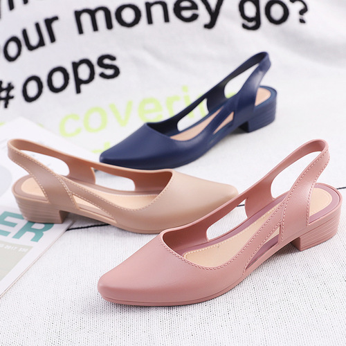 Women's Fashionable Casual Flat Slip-On Plastic Glitter Sandals with Open Toe, Korean Style, Outer Worn Jelly Beach Slippers