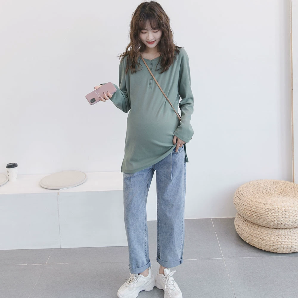Осенняя футболка для беременных, с длинным рукавом, oversize