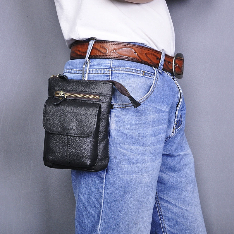 Слой головы Crazy Horse Leather Замена кожи иностранной торговли Мужчины ретро Мобильный телефон Камера на открытом воздухе 7 дюймов Крючок маленькие сумки 611-18