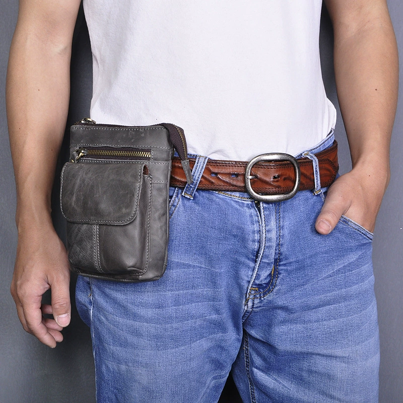 Слой головы Crazy Horse Leather Замена кожи иностранной торговли Мужчины ретро Мобильный телефон Камера на открытом воздухе 7 дюймов Крючок маленькие сумки 611-18