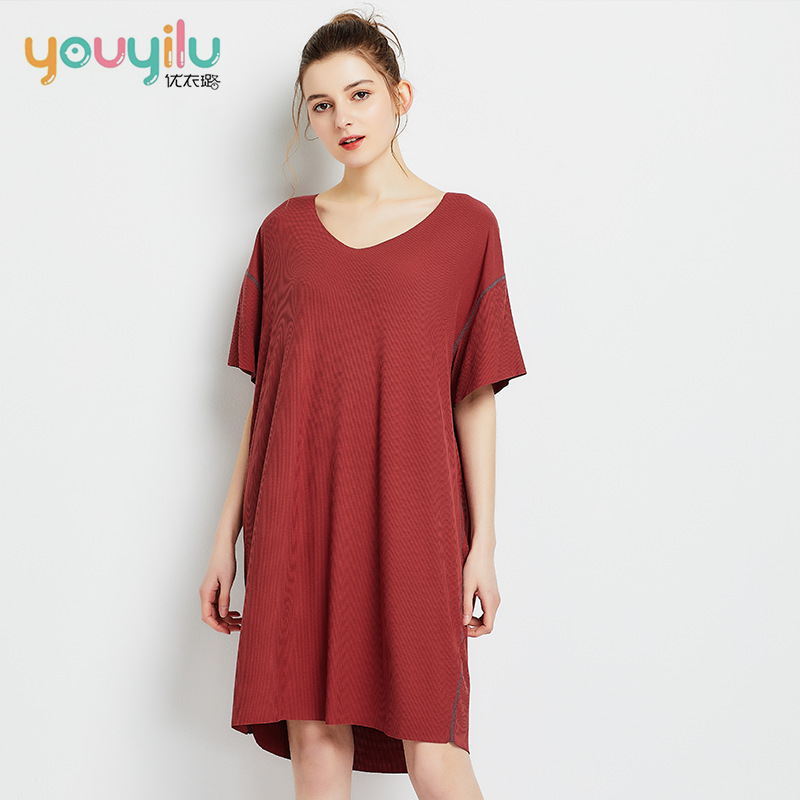 Nightgown Women's Summer Modal Short-sleeved Thin Loose Long Dress Women's Pajamas Home Clothes Over-knee Large Size