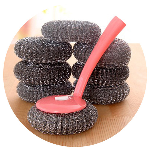 Kitchen pot brush, steel wire ball, pot brush, pot brush, long handle cleaning ball