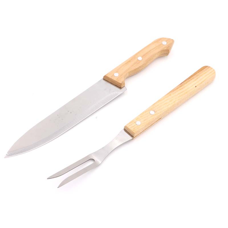 [Ventas directas de la fábrica] mango de roble cuchillo y tenedor de dos piezas bolso traje de barbacoa herramienta de combinación