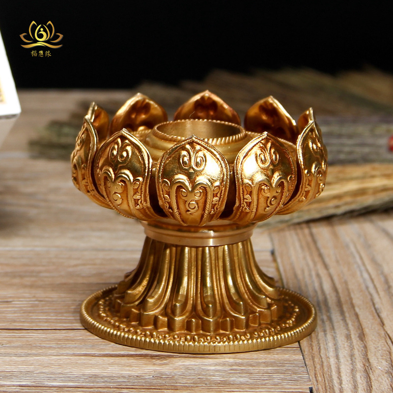 慧宝佛具 铜单层 莲花手摇转金轮转金筒底座 佛像连台铜鎏金