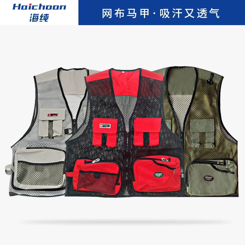Сетчатый жилет на заказ фотожурналист рыбалка на свежем воздухе Многокарманный жилетка жилет рабочая одежда с печатью логотипа