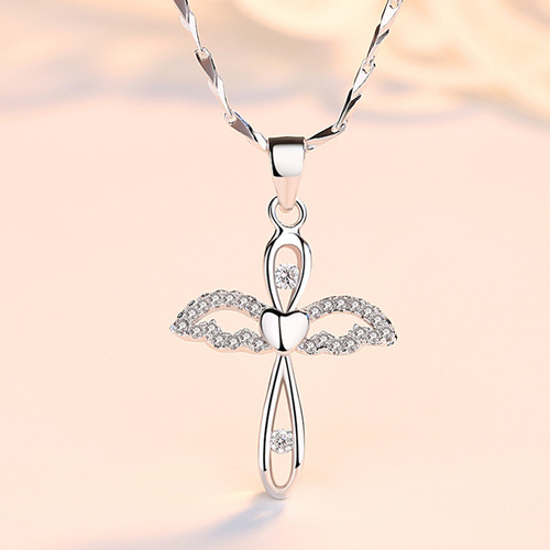 S999 sterling silver cross necklace women's pendant design niche silver necklace Japanese and Korean temperament drop shipping