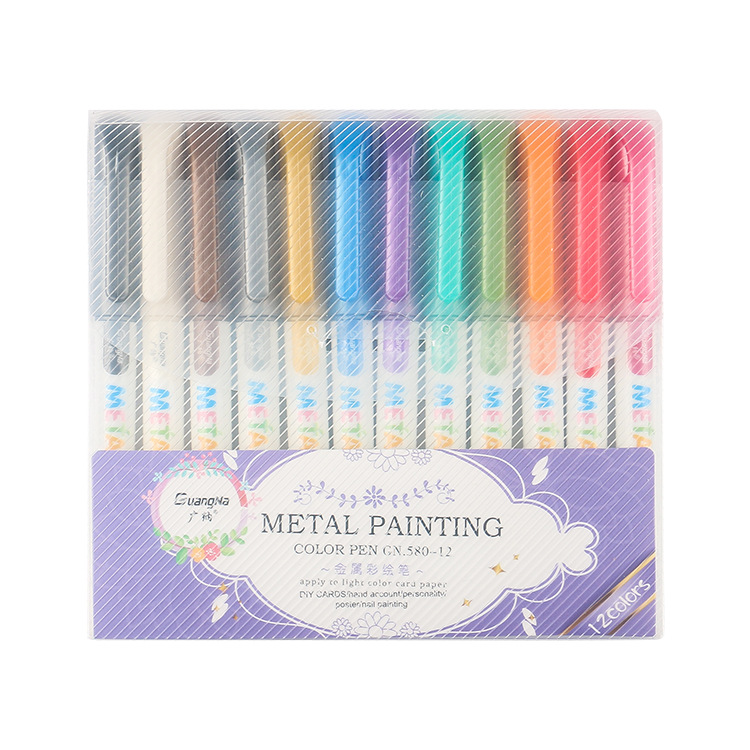Guangna 580 color pluma de metal DIY álbum marca de metal negro Tarjeta pluma arte firma pluma 12 color transfronteriza