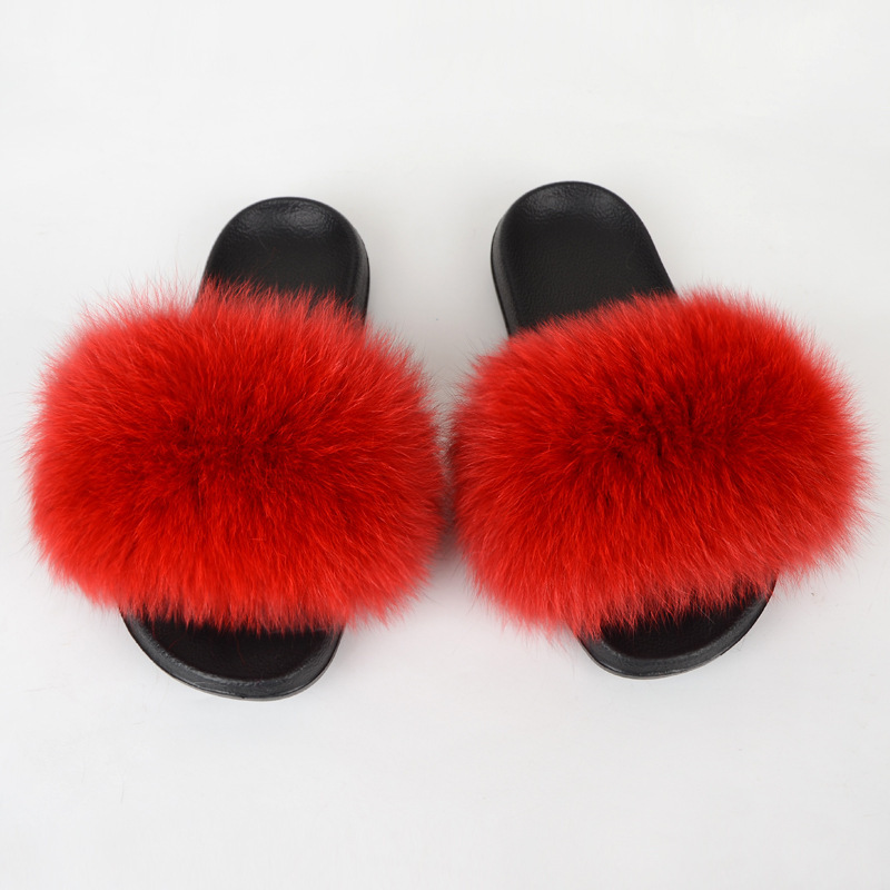 Zapatillas de piel de zorro real de estilo coreano para mujer, zapatillas de piel al aire libre de primavera y verano, chanclas, zapatillas planas