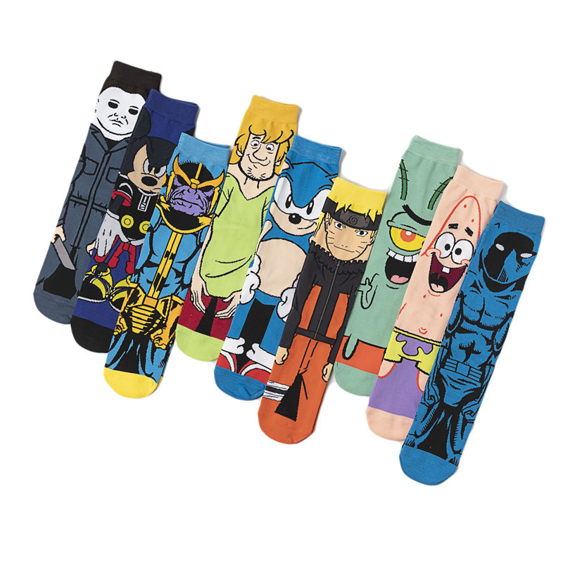 Calcetines de Algodón Peinado de Estilo Europeo y Americano para Hombre, a Media Pantorrilla, con Diseños de Anime de Dibujos Animados para Primavera, Otoño e Invierno; Calcetines Modernos para Mujer, Casuales y Versátiles.