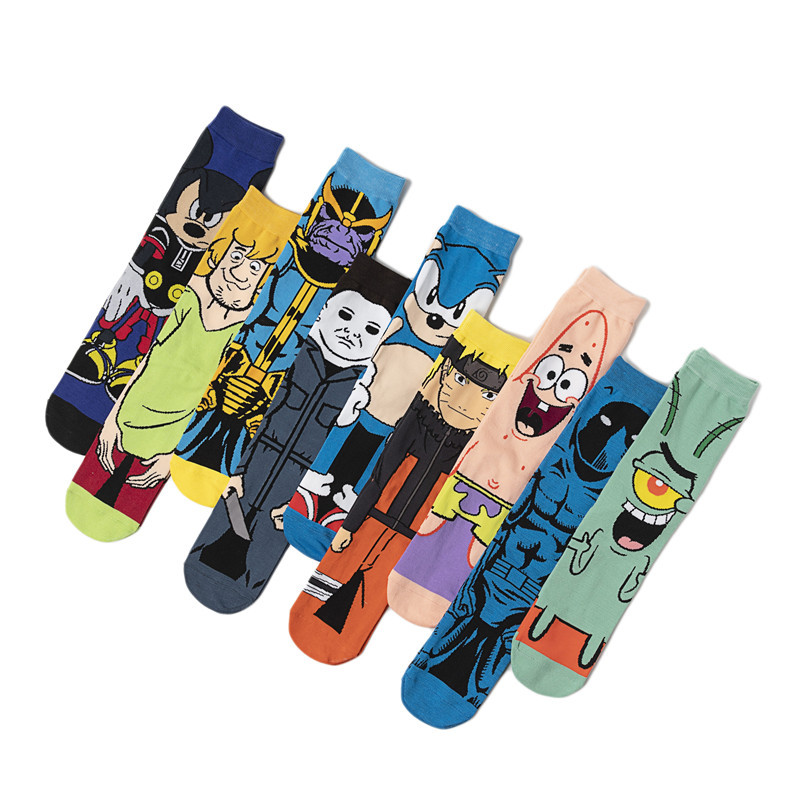 Calcetines de Algodón Peinado de Estilo Europeo y Americano para Hombre, a Media Pantorrilla, con Diseños de Anime de Dibujos Animados para Primavera, Otoño e Invierno; Calcetines Modernos para Mujer, Casuales y Versátiles.