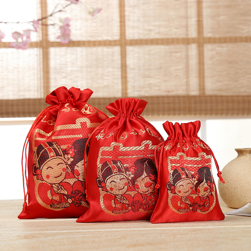 结婚喜糖袋 创意婚礼织锦袋 婚庆用品中国风喜糖抽绳袋厂家批发