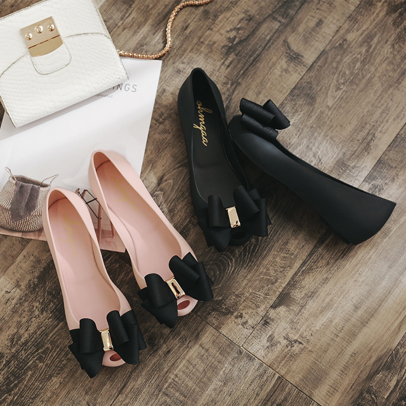 2022 Summer Rain Boots Korean Style Fashion New Bowknot Peep-Toe Jelly Waterproof Non-Slip Women's Single Shoes_vogvips.com