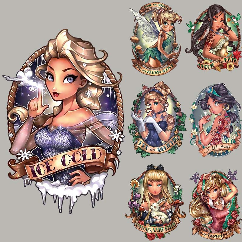 大号公主系列热转印烫画外贸爆款烫图高弹环保耐水洗潮牌女装烫画