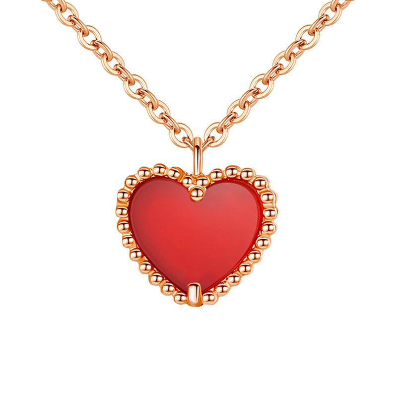 Plata de Ley 925 pequeño corazón rojo rosa collar oro rojo neto femenino simple amor colgante clavícula viento frío diseño nicho
