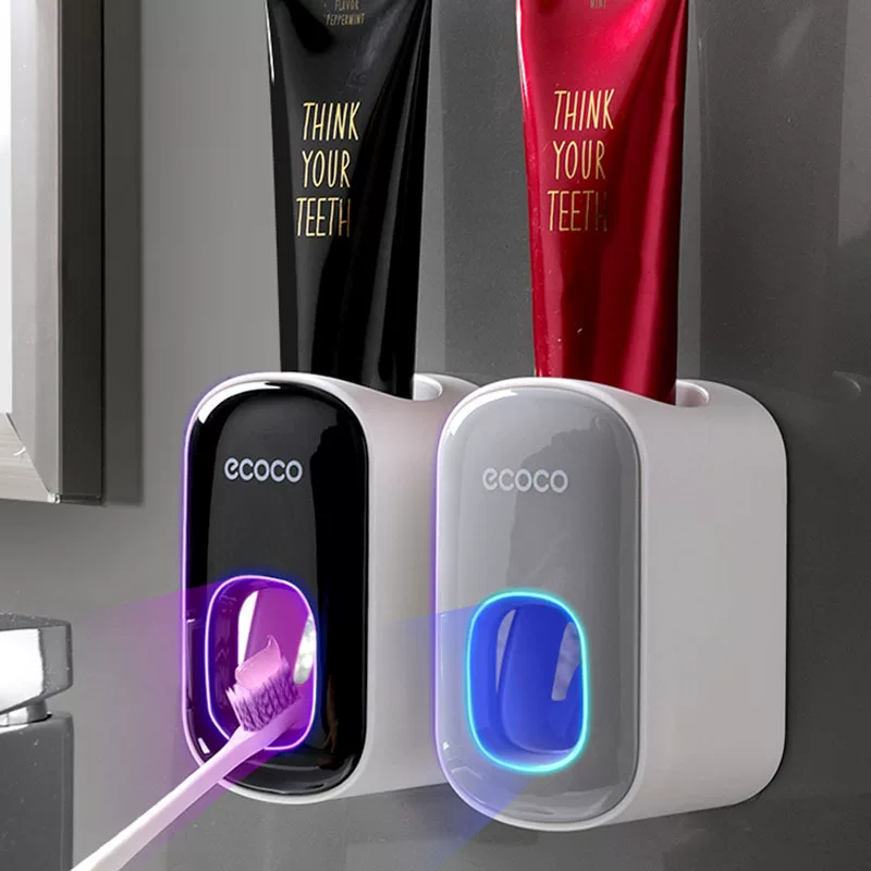 Автоматический дозатор зубной пасты (ecoco) настенный, без отверстий, бесконтактный, серый/черный