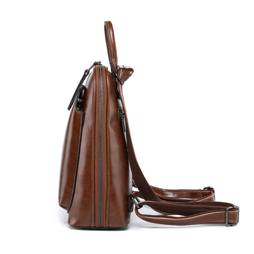 Genuine leather backpack for women 2024 new fashion oil waxed cowhide backpack for women retro school bag Guangzhou wholesale