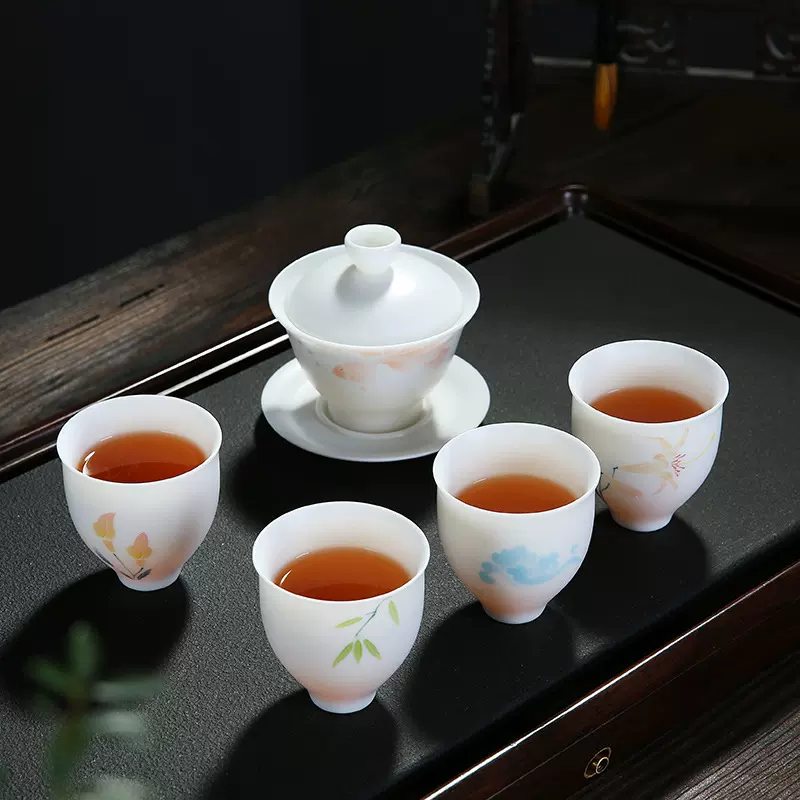 厂家直销德化白瓷手工白玉瓷盖碗 三才碗陶瓷家用敬茶碗功夫茶具