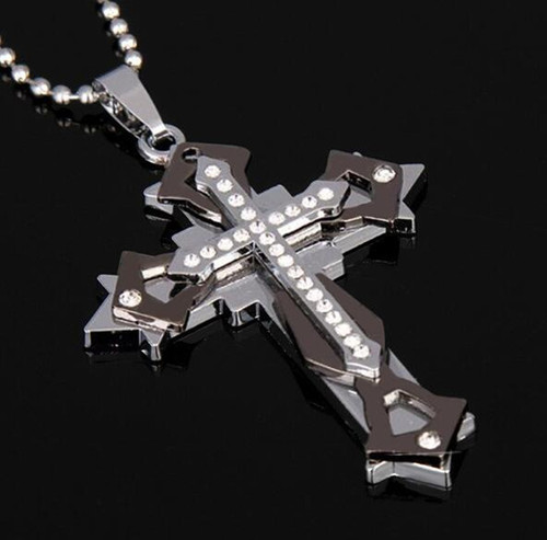 New Japanese and Korean Fashion Student Couple Trend Brand Men and Women Diamond-Studded Cross Necklace with Silver and Gold Color Personality Multi-Layer Chain