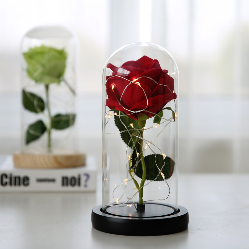 Luces LED de cadena, flor eterna con cubierta de cristal, rosa simulada con cubierta de cristal, regalo