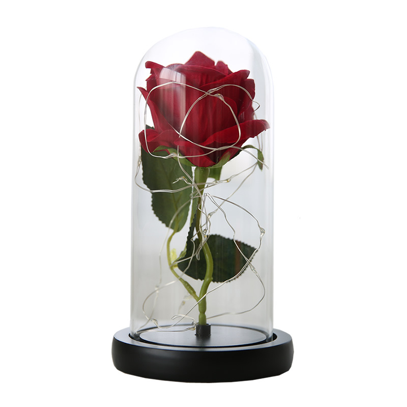 Luces LED de cadena, flor eterna con cubierta de cristal, rosa simulada con cubierta de cristal, regalo