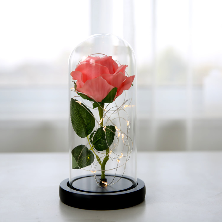 Luces LED de cadena, flor eterna con cubierta de cristal, rosa simulada con cubierta de cristal, regalo