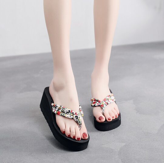 Flip Flops Women's Slippers Women's Shoes Women's Students Korean Style Outwear Sandals New High Heel Thick Sole Summer Beach Batch