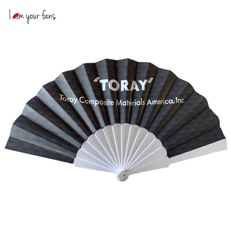 Abanico plegable de plástico de 23 cm con diseño de hueso, regalo publicitario, superficie de tela, impresión de logotipo en papel, regalo empresarial