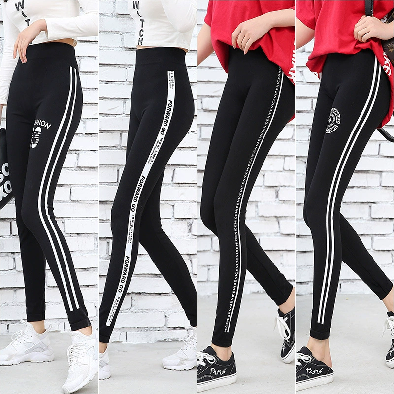 Новые леггинсы из модала с принтом на весну-осень, тонкие, больших размеров, спортивные, женские, верхняя одежда, в полоску, высокоэластичные, 2025 год