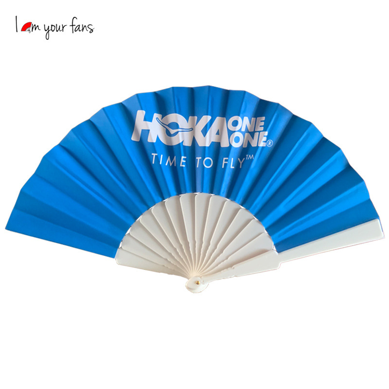 Abanico plegable de plástico de 23 cm con diseño de hueso, regalo publicitario, superficie de tela, impresión de logotipo en papel, regalo empresarial