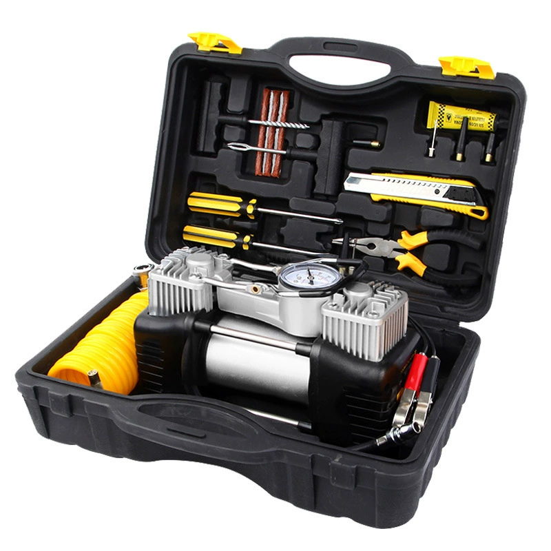 Металлический двухцилиндровый автомобильный воздушный насос ящик для инструментов высокой мощности Портативный внедорожник высокого давления 12 В автомобильный воздушный насос