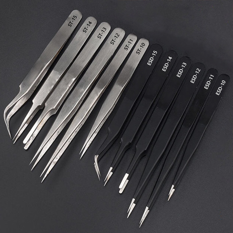圆边不锈钢黑色银色ESD/ST弯头镊子拆机工具夹燕窝嫁接睫毛镊子