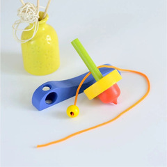 Wooden Handle Pull String Top Wooden Smart Children Nostalgic Traditional Toy Colorful Top Street Stall Toy