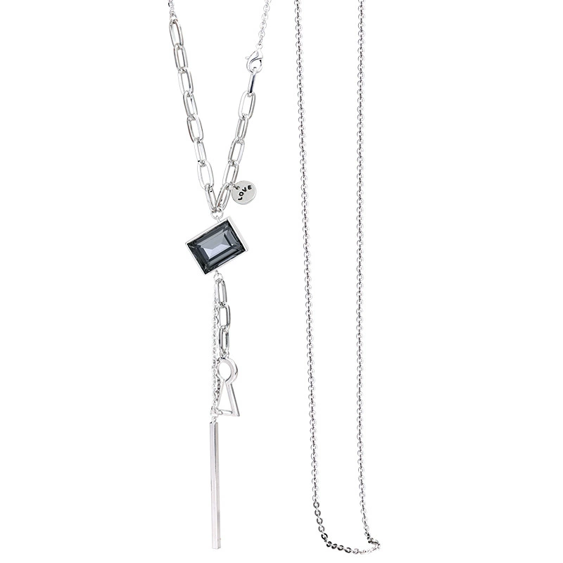 Fashionable long universal necklace with rhinestones with tassels, demi-season accessory, sweater, European style, simple and elegant design, wholesale