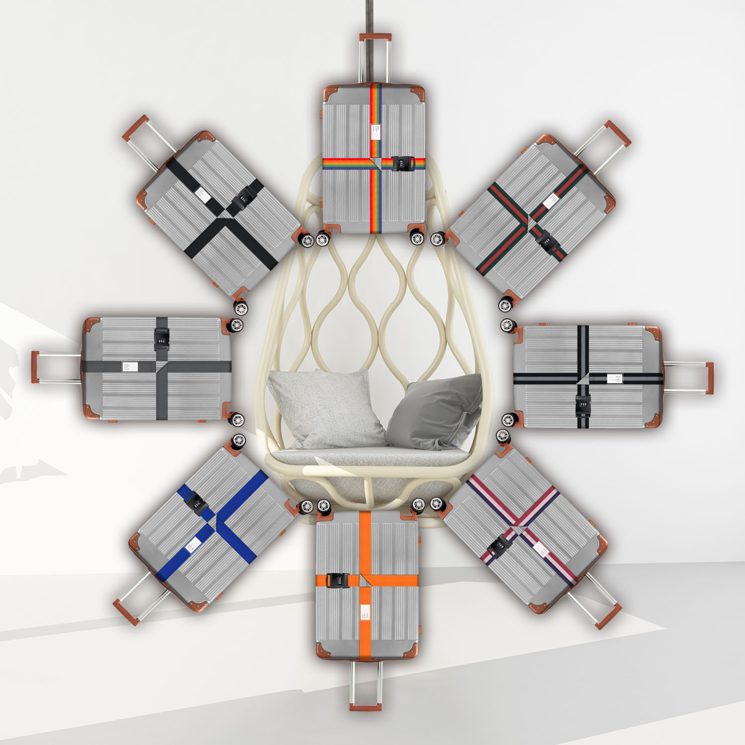 厂家直销BD011行李箱绑带 十字绑带 彩虹色十字行李带