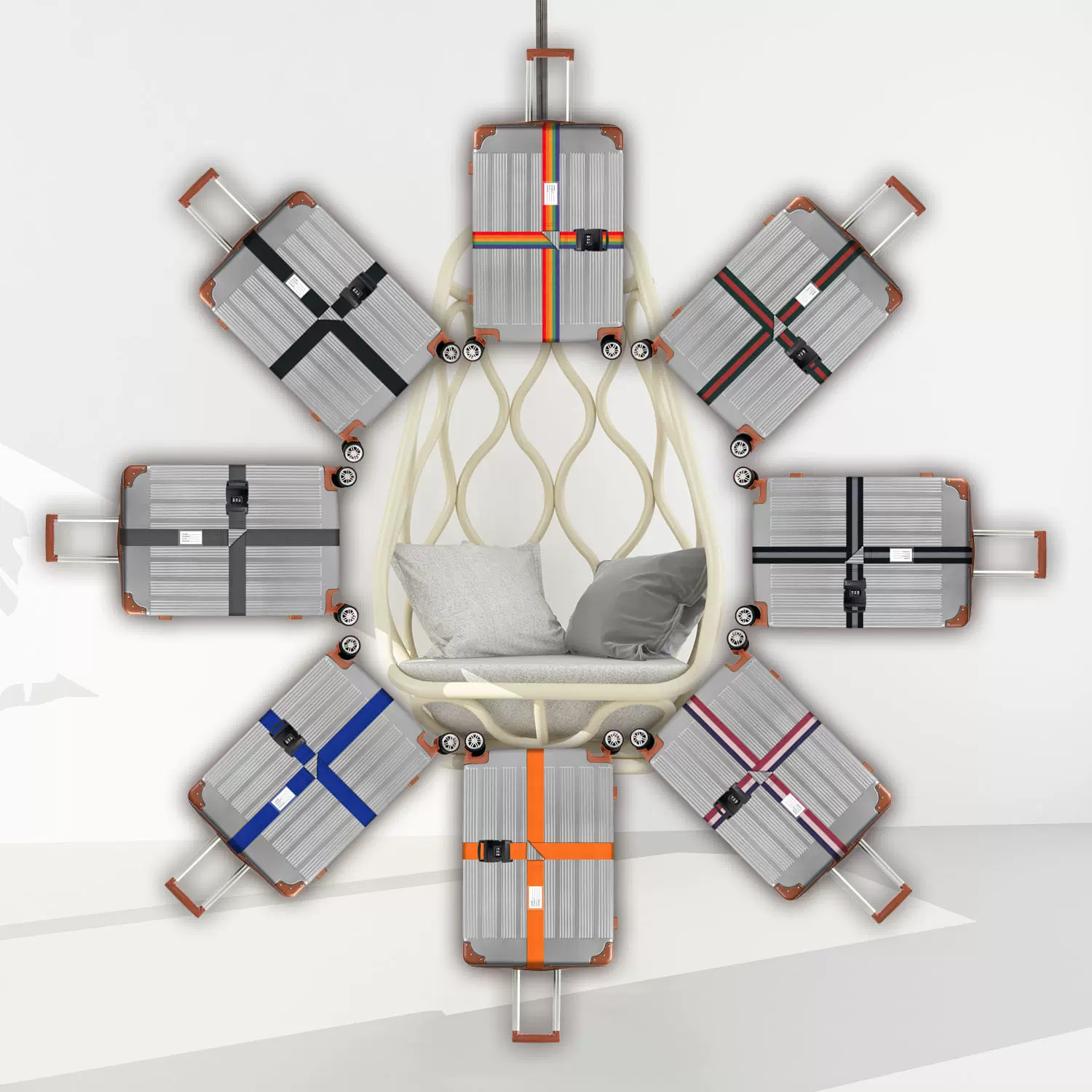 厂家直销BD011行李箱绑带 十字绑带 彩虹色十字行李带