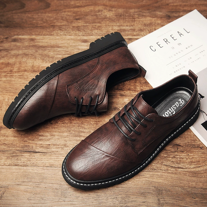 Мужская повседневная кожаная обувь, повседневная обувь с инструментами для улицы, Весенняя кожаная обувь на шнуровке с низким верхом, Европейская и американская мужская Универсальная кожаная обувь с большим носком