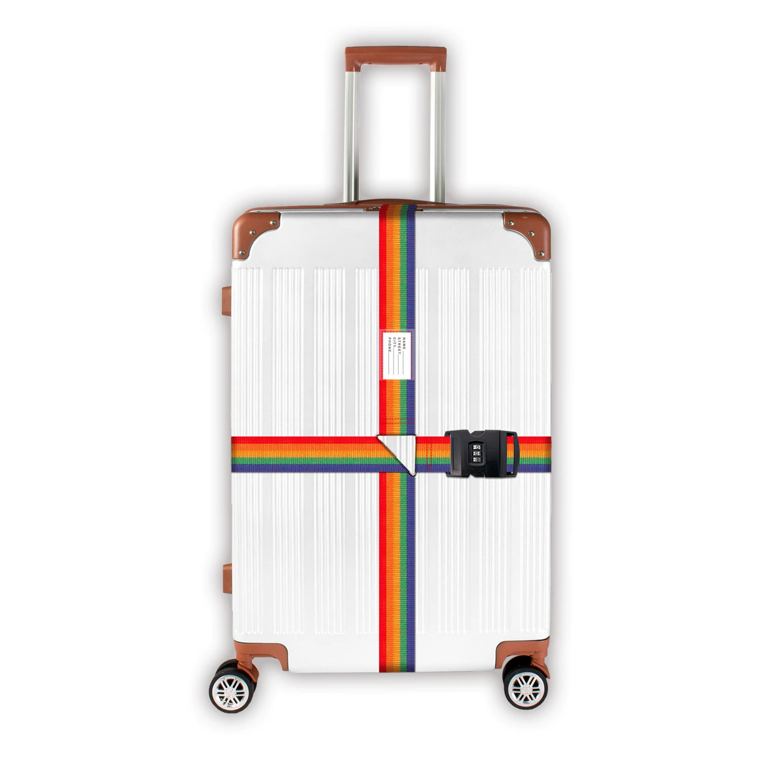 Luggage Strap BD011 Cross Password, elastic suitcase band with combination lock and clips, rainbow
