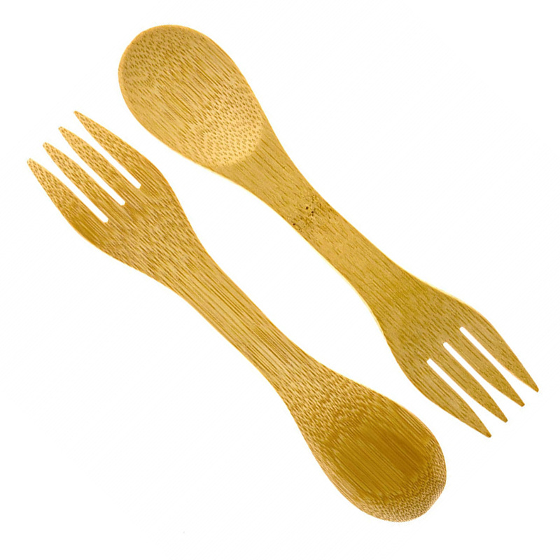 FUENTE fabricante personalizado bambú vajilla tenedor cuchara integrado gran mango largo hogar bambú Spork