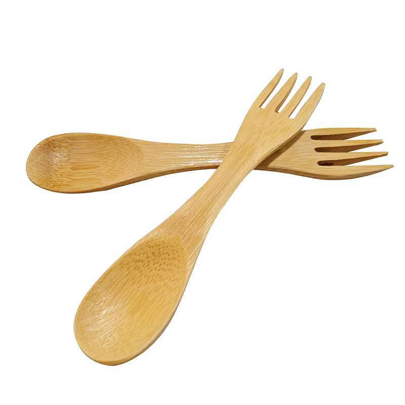 FUENTE fabricante personalizado bambú vajilla tenedor cuchara integrado gran mango largo hogar bambú Spork