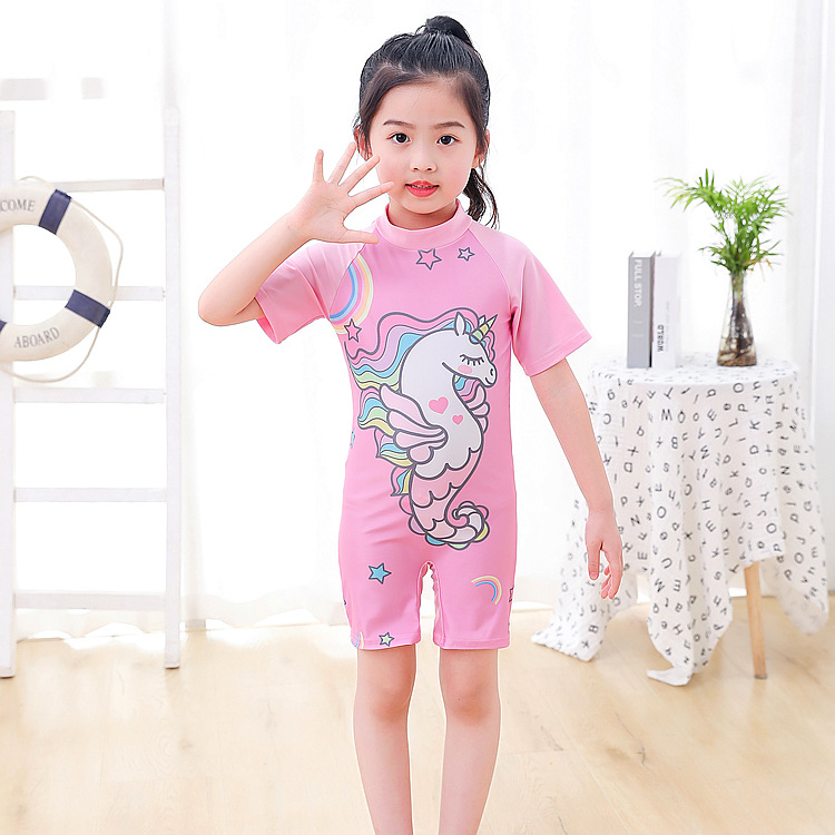 Traje de baño para niños de dibujos animados de comercio exterior traje de baño para niñas de una pieza bebé mediano y pequeño traje de baño para niñas traje de surf manga larga
