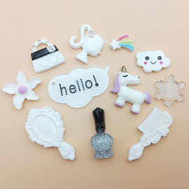 日韩跨境款白色套装树脂配件 闪粉彩虹 美人头 小花 云朵DIY材料