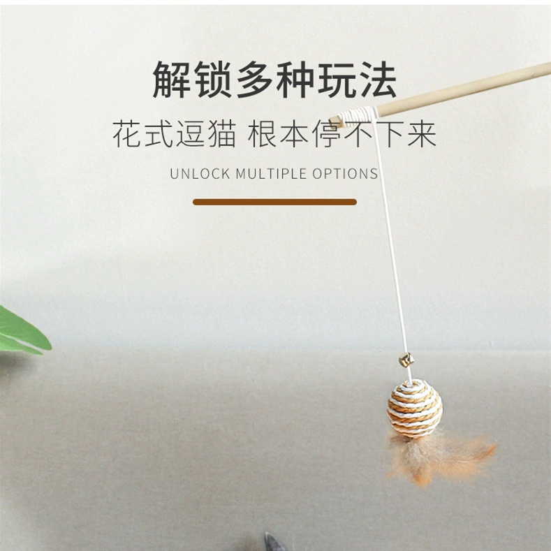 Деревянная палочка-игрушка для кошек с сизалевым шариком, натуральная деревянная палочка-дразнилка для кошек, шарик из бумажной веревки, деревянная дразнилка для кошек, экологически чистый материал из хлопковой веревки